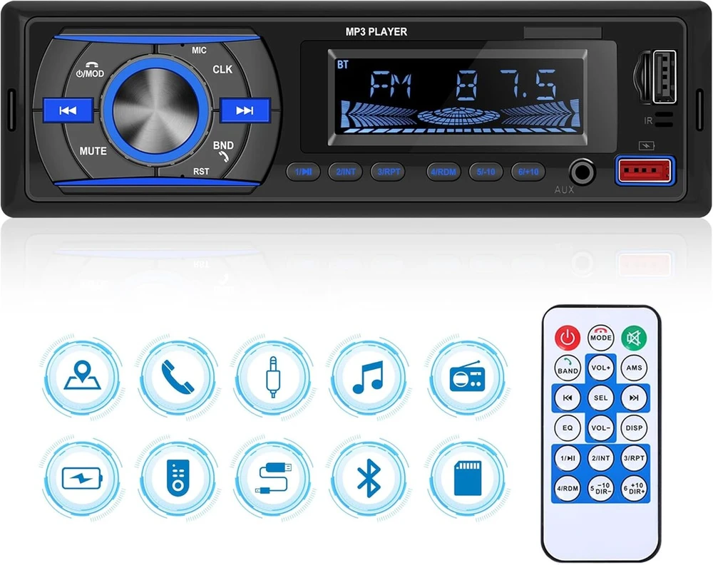 Automagnetola Automobilinis radijas 1 din bluetooth automobilinis radijas su bluetooth laisvų rankų įranga fm radijas / usb / tf / aux in / rca / 40 eq / programėlė, nustatanti automobilį / 7 spalvų mp3 grotuvas su nuotolinio valdymo pultu stereo automobilinis radijo i