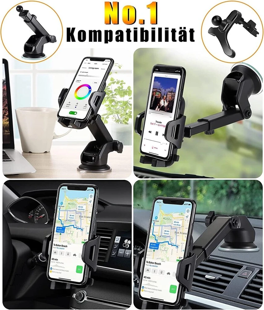 Automobilinis telefono laikiklis 3in1 su siurbtuku ir ventiliacijos tvirtinimu