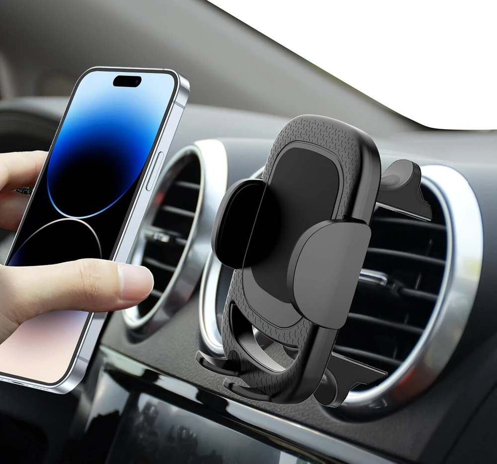 Automobilinis telefono laikiklis apvalioms ventiliacijos grotelėms