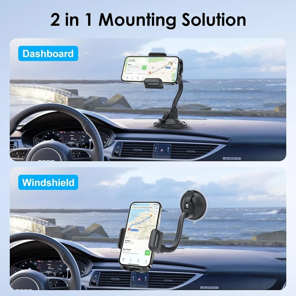 Automobilinis telefono laikiklis su siurbtuku, 360° pasukamas