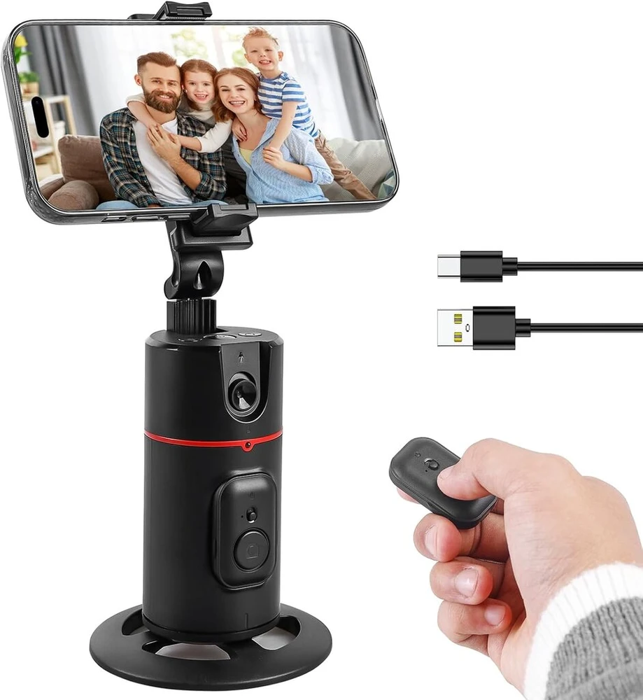 Automobilinis veido sekimo mobiliojo telefono trikojis, 360° sukimosi sekimo trikojis, išmaniojo telefono laikiklis, asmenukių lazda-trikojis, valdymas gestais, kameros trikojis su nuotolinio valdymo pulteliu, skirtas vlog'ams, vaizdo įrašams įrašyti, tie