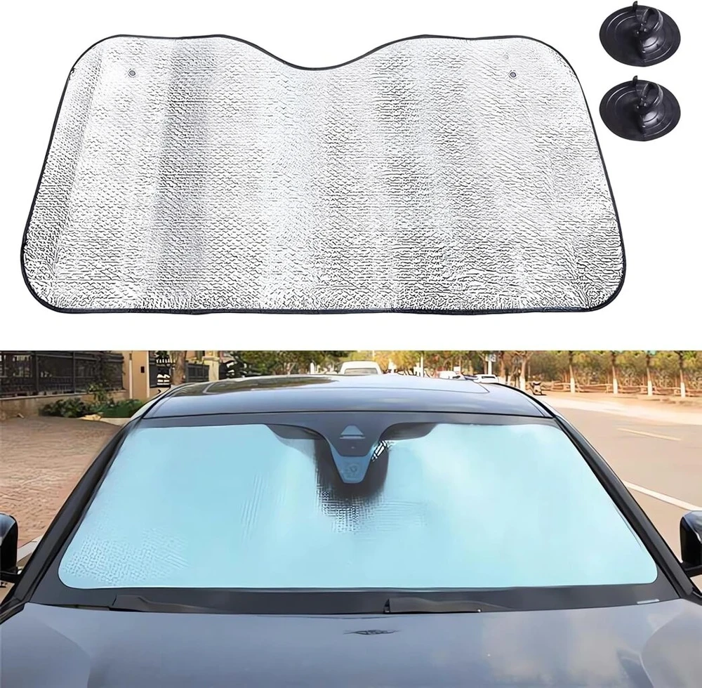 Automobilio priekinio stiklo apsauga nuo saulės 150 x 80 cm, vidaus, priekinio stiklo uždangalas, skydelis nuo saulės priekyje, priekinis stiklas vasarai, lipnus, apsauga nuo uv spindulių ir karščio, brezentas, sulankstomas