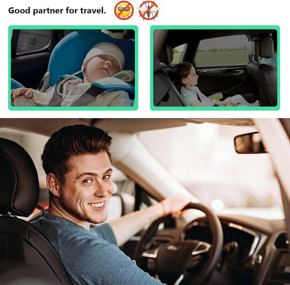 Automobilio šoninio lango skėtis nuo saulės, 2 vnt. automobilio saulės uždangalai vaikams, universalus saulės skydelis automobilio tinklelis, automobilis šoniniams langams, tinklinė medžiaga apsaugo keleivius, kūdikius, vaikus ir naminius gyvūnus, 120 x 6