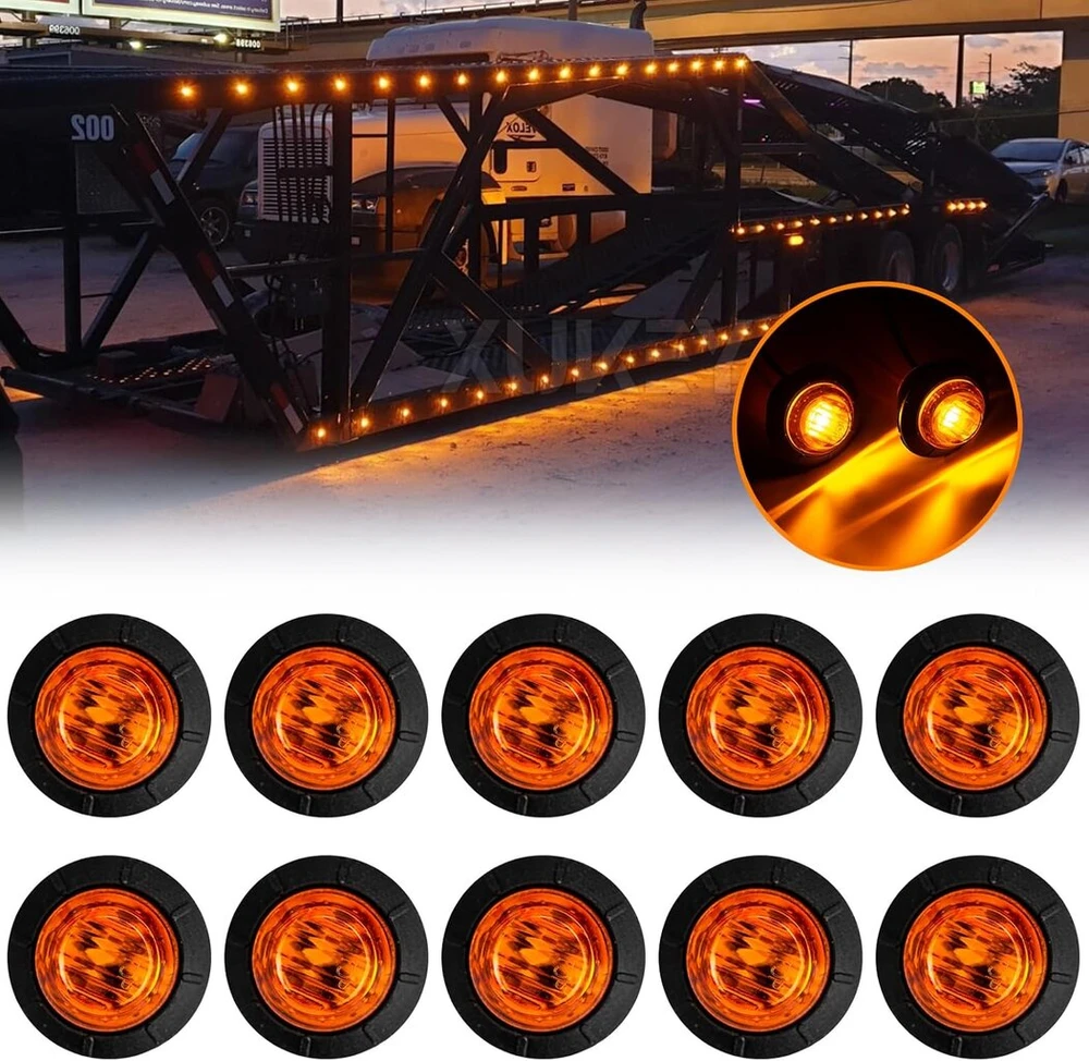 Autoxbert 10 vnt. 3/4 colio led šoniniai gabaritiniai žibintai 12 v 24 v šoniniai gabaritiniai žibintai poziciniai žibintai apvalūs geltoni gabaritiniai žibintai sunkvežimių priekaboms furgonams kemperiams sunkvežimiams nameliams ant ratų