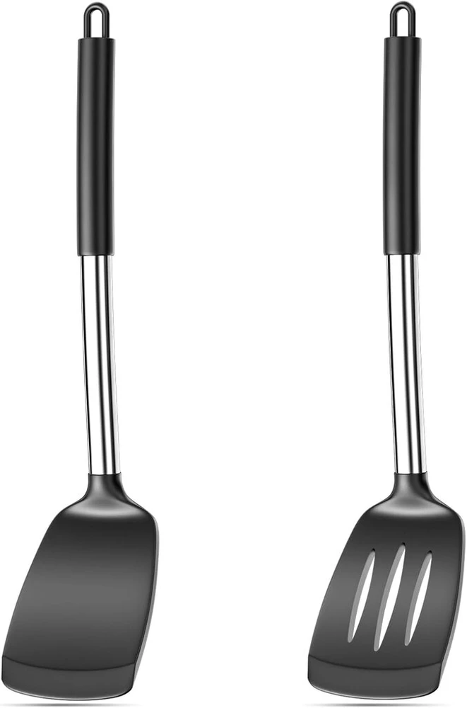 Avesteir 2 vnt. tešlos grandiklių rinkinys, silikoninė mentelė su nerūdijančio plieno šerdimi, wok mentelė 35 cm, keptuvių serveris, nelimpanti, atspari karščiui, virtuvinė mentelė su plyšiais, virtuvinė mentelė blynams kepti