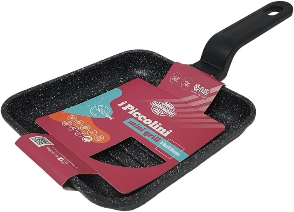 Avilia mini grilis 14cm kvadratinė indukcinė keptuvė kompaktiška nelimpanti mėsai daržovėms su rankena - juoda