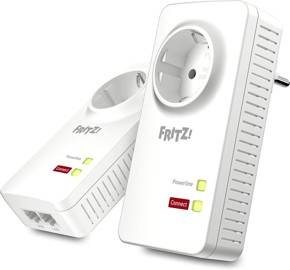 Avm Fritz! Powerline 1220e Set (1200 Mbps, 2x Gigabit Lan per adapterį, idealus Nas aplikacijoms ir Hd transliacijai, vokiečių kalbos versija, baltas)