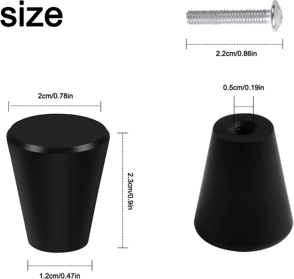 Avodova 12 juodos spalvos spintelių rankenėlių rinkinys, 20 mm stalčių rankenėlės, metalinės stalčių rankenos, baldų rankenėlė, kūgio formos stalčiaus rankenėlė, matinė baldų rankenėlė, tvirta skirta vartams, stalčiui, baldams, virtuvei
