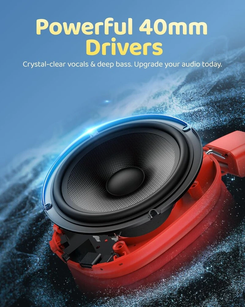 Awatrue vaikiškos bluetooth ausinės, bluetooth 5.4, 85/94 db garso reguliavimas, stereo garsas, 50 valandų grojimo laikas, sulankstomos ir reguliuojamos, belaidės ausinės mokyklai/kelionėms, raudonos