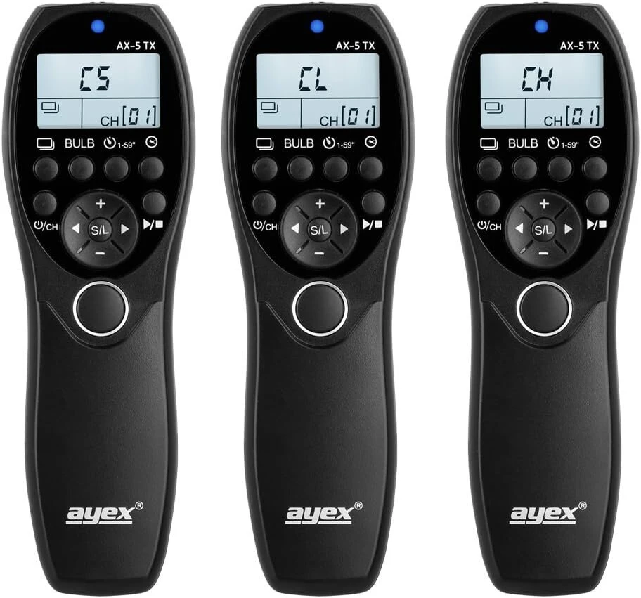 Objektyvas Ayex radijo bangomis valdomas laikmatis nuotolinio valdymo pultas Ax-5, suderinamas su Panasonic, pvz., Dc-gh5 Dmc-fz2500 Dmc-fz2000 Dmc-g85 Dmc-g7 Dmc-gx, mažo / didelio greičio nepertraukiamas fotografavimas, ilgos ekspozicijos bulb režimas, fotografavi