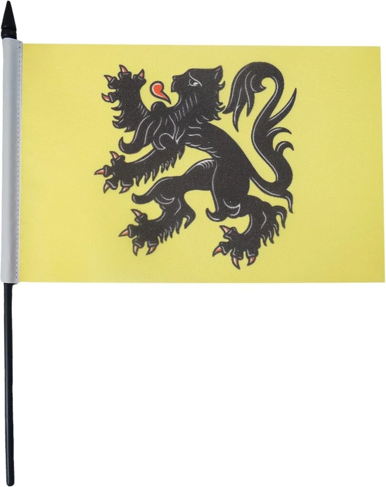 Az flag flamandrijos stalo vėliavėlė 5'' x 8'' - belgija - flamandų stalo vėliavėlė 21 x 14 cm - juodas plastikinis kotelis ir pagrindas