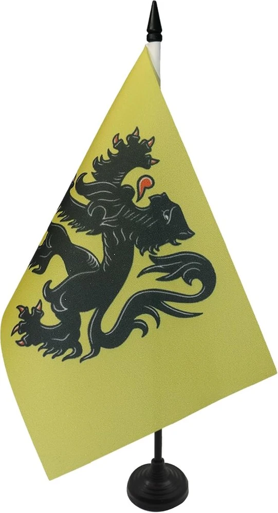 Az flag flamandrijos stalo vėliavėlė 5'' x 8'' - belgija - flamandų stalo vėliavėlė 21 x 14 cm - juodas plastikinis kotelis ir pagrindas
