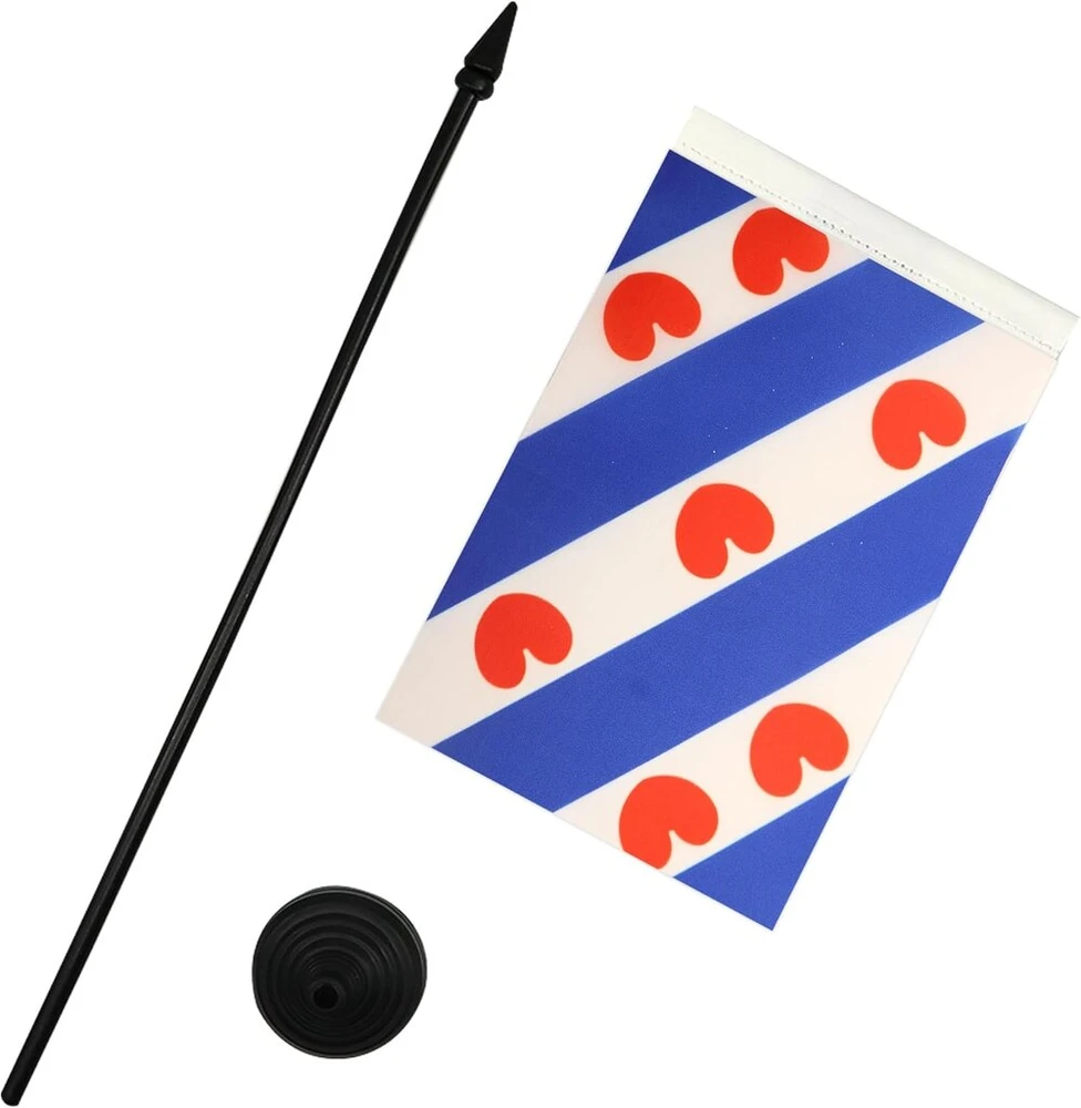 Az flag fryslând provincijos stalo vėliavėlė 13 x 20 cm - fryzijos stalo vėliavėlė 21 x 14 cm - juodas plastikinis kotas ir pagrindas