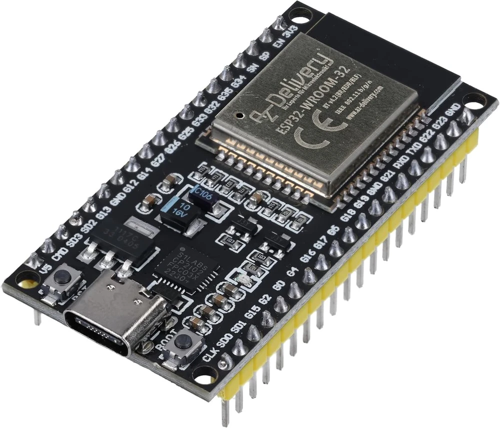 Azdelivery 1 x esp32 nodemcu modulis wlan wifi dev rinkinys c kūrimo plokštė su cp2102 ir usb-c jungtimi esp 32 esp32 wroom 32, suderinama su arduino ir įtraukta e-knyga