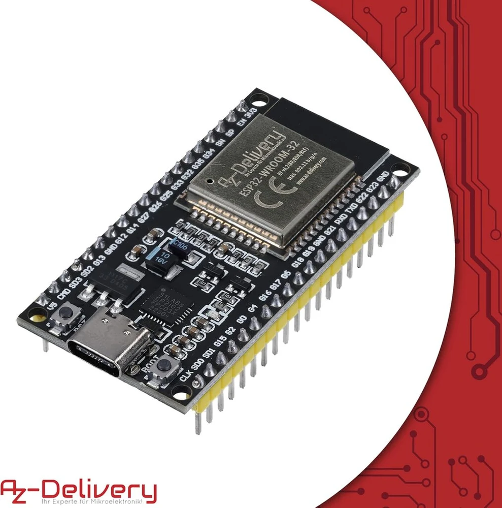 Azdelivery 1 x esp32 nodemcu modulis wlan wifi dev rinkinys c kūrimo plokštė su cp2102 ir usb-c jungtimi esp 32 esp32 wroom 32, suderinama su arduino ir įtraukta e-knyga