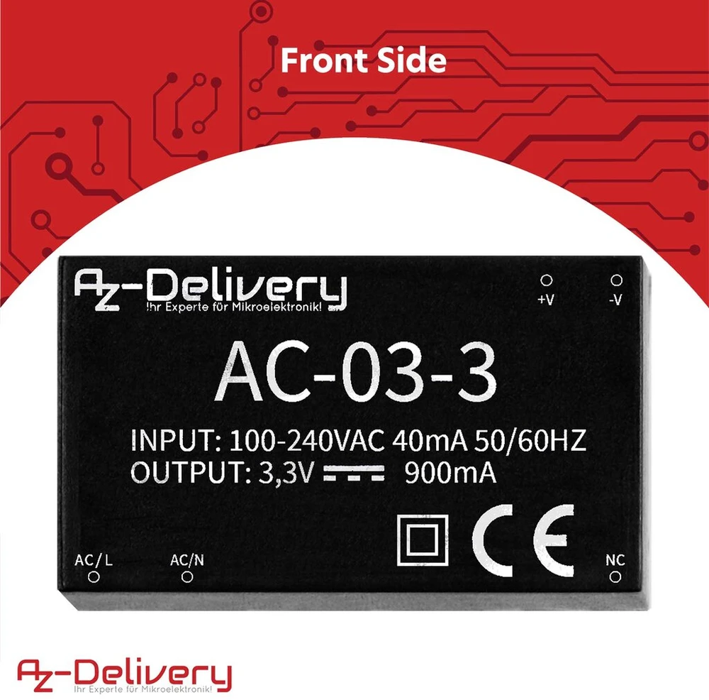 Azdelivery 220 V į 3.3 V mini maitinimo šaltinis, suderinamas su Arduino ir Raspberry Pi, įskaitant el. knygą