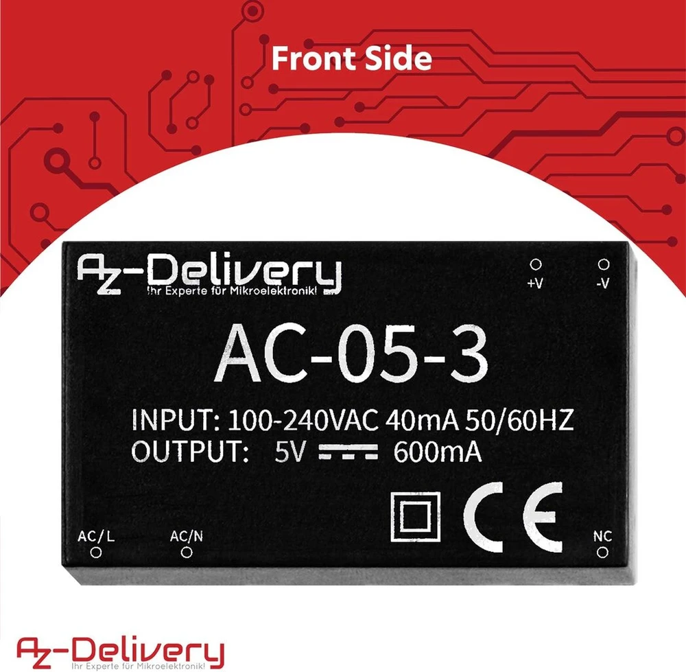 Azdelivery 5 x 220 V į 5 V mini maitinimo šaltinis, suderinamas su Arduino ir Raspberry Pi, įskaitant el. knygą