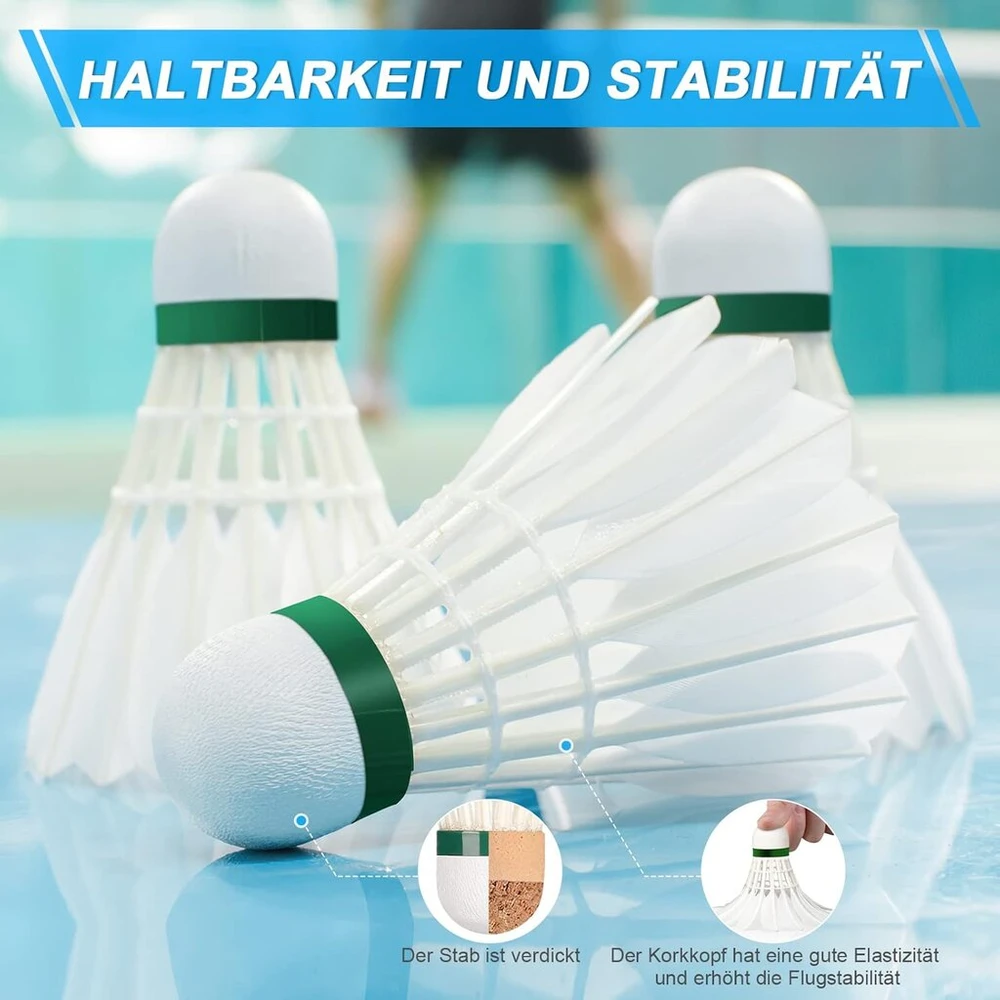 Badmintono kamuoliukai su dideliu stabilumu ir patvarumu, žąsų plunksnų kamuoliukai, 12 vnt.