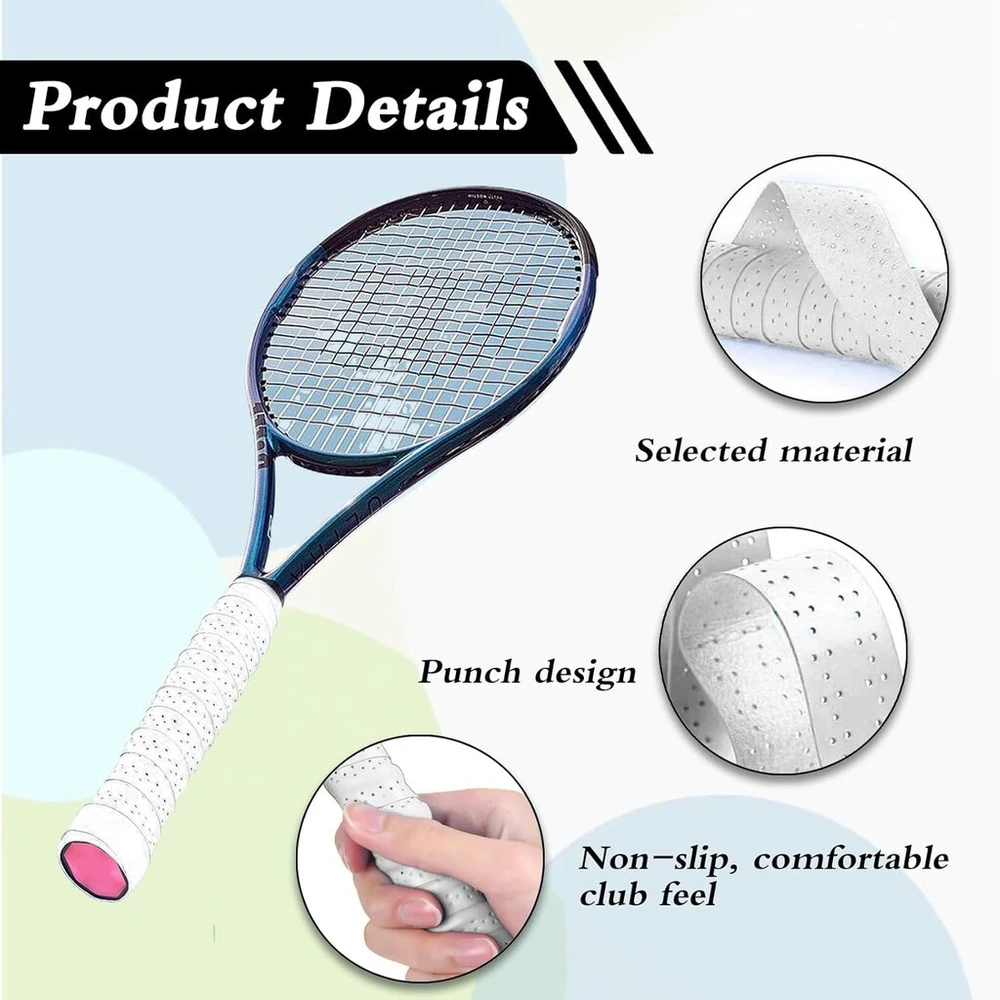 Badmintono rankenos apvija - speedminton ir skvošo raketės rankenos apvija, puikiai tinka bet kokiam badmintonui, teniso raketei ir skvošo raketei, lipni rankenos apvija, įskaitant viršutinę teniso raketės rankenos apviją