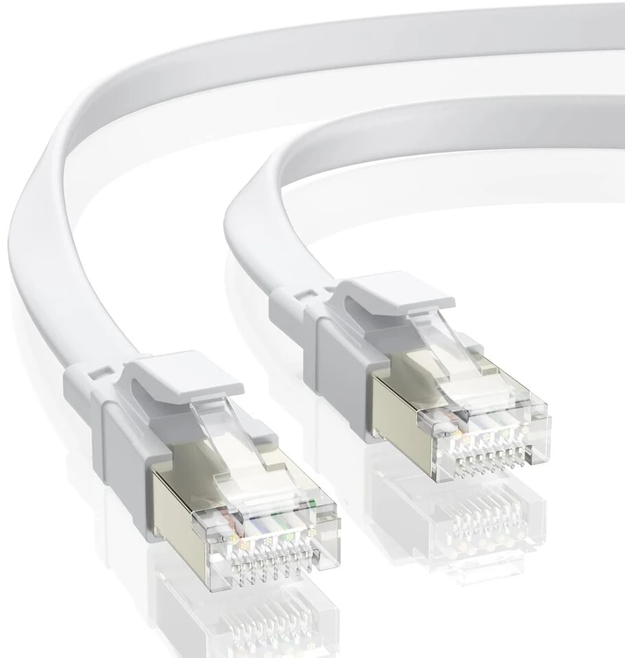 Bahiwom Cat8 Ethernet kabelis 1 m, 40 Gbit/s 2000 Mhz Cat 8 Lan kabelis tinklo kabelis Gigabit Rj45 Patch kabelis, plokščias interneto kabelis suderinamas su maršrutizatoriumi, su modemu, su kompiuteriu, su nešiojamuoju kompiuteriu - baltas
