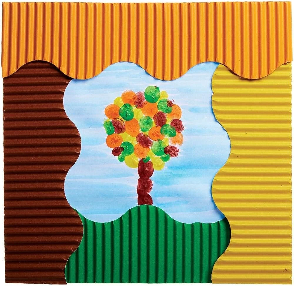 Baker Ross fx114 rudens apvadai rankdarbiams, 4 vnt., 10 cm x 15 m, gofruoti spalvoti apvadai klasės dekoracijoms ir skelbimų lentoms