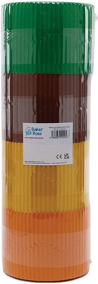 Baker Ross fx114 rudens apvadai rankdarbiams, 4 vnt., 10 cm x 15 m, gofruoti spalvoti apvadai klasės dekoracijoms ir skelbimų lentoms