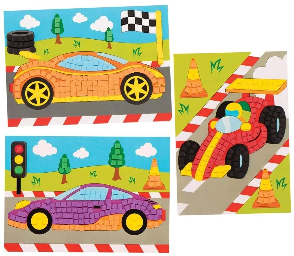 Baker Ross rinkinio 4 lenktyninių automobilių mozaikos paveikslėliai Fe612 mozaikos detalės menas ir amatai mozaikos rinkiniai vaikams kūrybinei veiklai vaikams