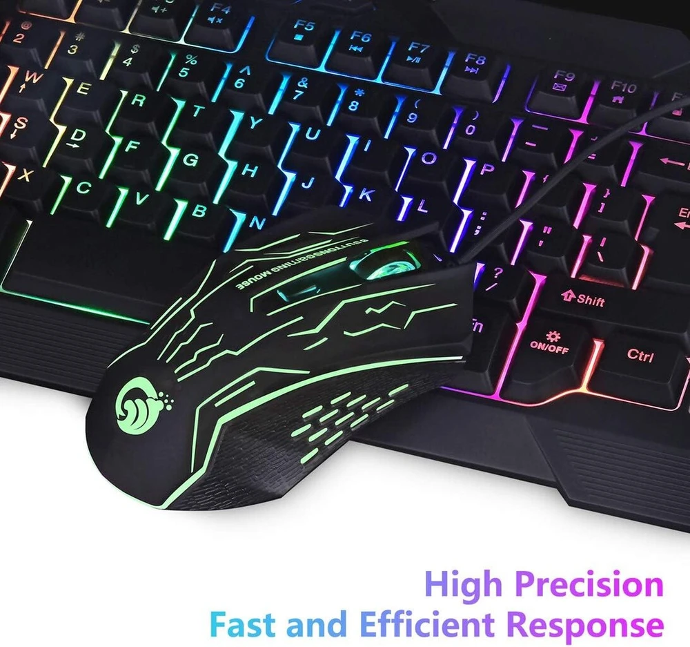 Bakth žaidimų klaviatūros ir pelės rinkinys, led apšvietimas qwertz de išdėstymas, vaivorykštės spalvos, apšviesta usb vandeniui atspari klaviatūra ir pelė su 3600 dpi profesionaliems pc žaidėjams