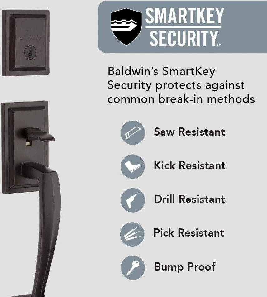 Baldwin Prestige Torrey Pines žemo profilio vienos spynos cilindro rankenų komplektas su Torrey svirtimi ir Smartkey funkcija, venecijos bronzos spalvos