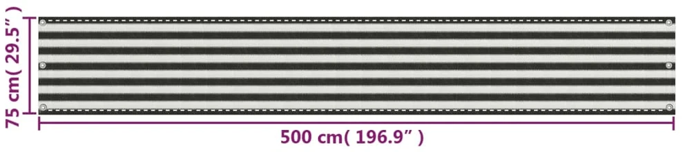 Balkono pertvara, antracito ir baltos spalvos, 75x500cm, HDPE