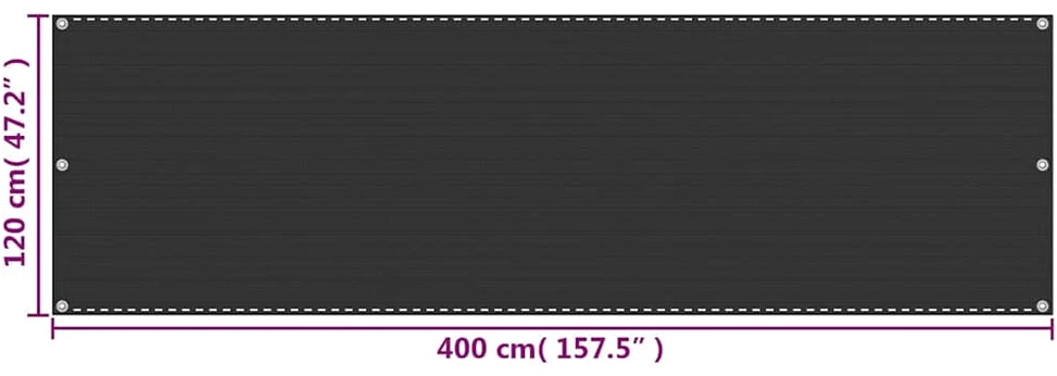 Balkono pertvara, antracito spalvos, 120x400cm, HDPE