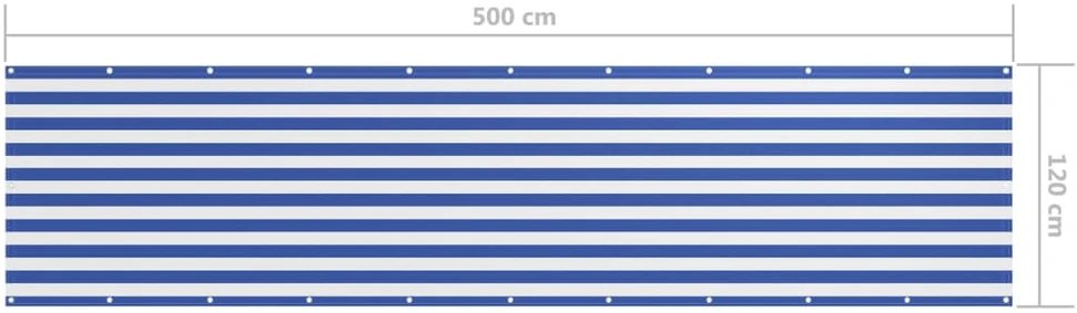 Balkono pertvara, balta ir mėlyna, 120x500cm, oksfordo audinys