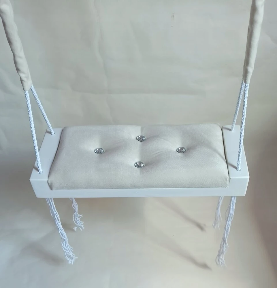 Balta supynė, tamsiai mėlyna sėdynė, namų sodui, vaikams, apmušta aksomu, 50 cm