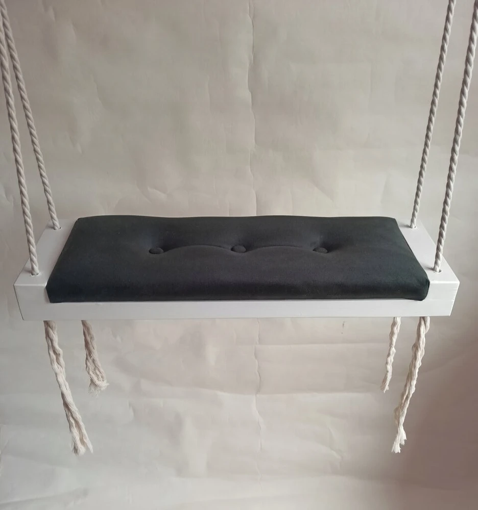 Balta supynė, tamsiai mėlyna sėdynė, namų sodui, vaikams, apmušta aksomu, 50 cm