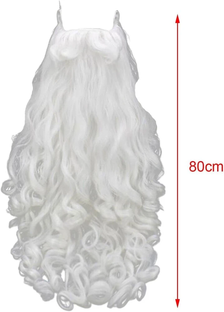 Baoblaze Kalėdų senelio perukas ir barzda Cosplay balti ilgi Kalėdų senelio kostiumo aksesuarai garbanotas perukas Kalėdų senelio perukas barzda, barzda 80 cm