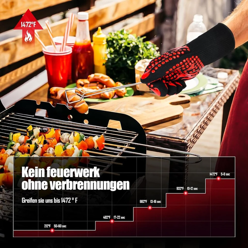 Barbecue pirštinės, orkaitės pirštinės, atsparios karščiui iki 800 °c, pirštinės kepimui ant grotelių, pirštinės maisto gaminimui patalpose ir lauke