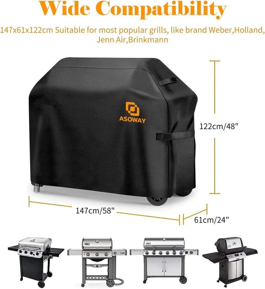 Barbecue weatherproof uždangalas, grill uždangalas 600d aukštos kokybės oxford audinys atsparus plyšimui weber, enders, grill uždangalas atsparus vandeniui, vėjui, uv spinduliams (147 x 61 x 122 cm)