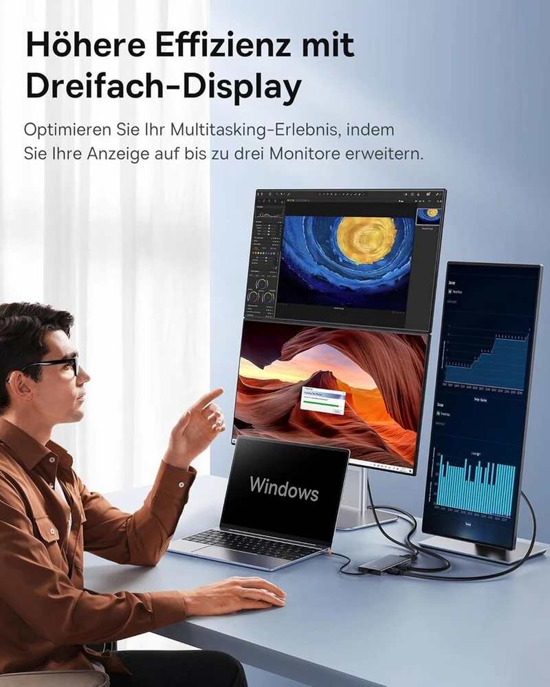 Baseus 13-in-1 Usb-c stotelė: 3 monitoriai, 4k@120hz, 10gbps