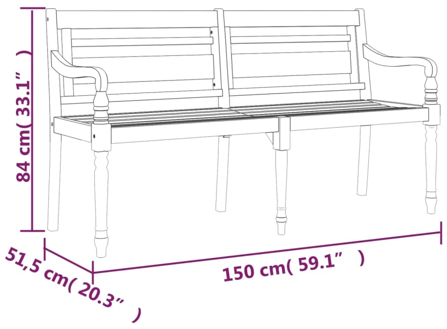 Batavia suoliukas su raudona pagalvėle, 150cm, tikmedis