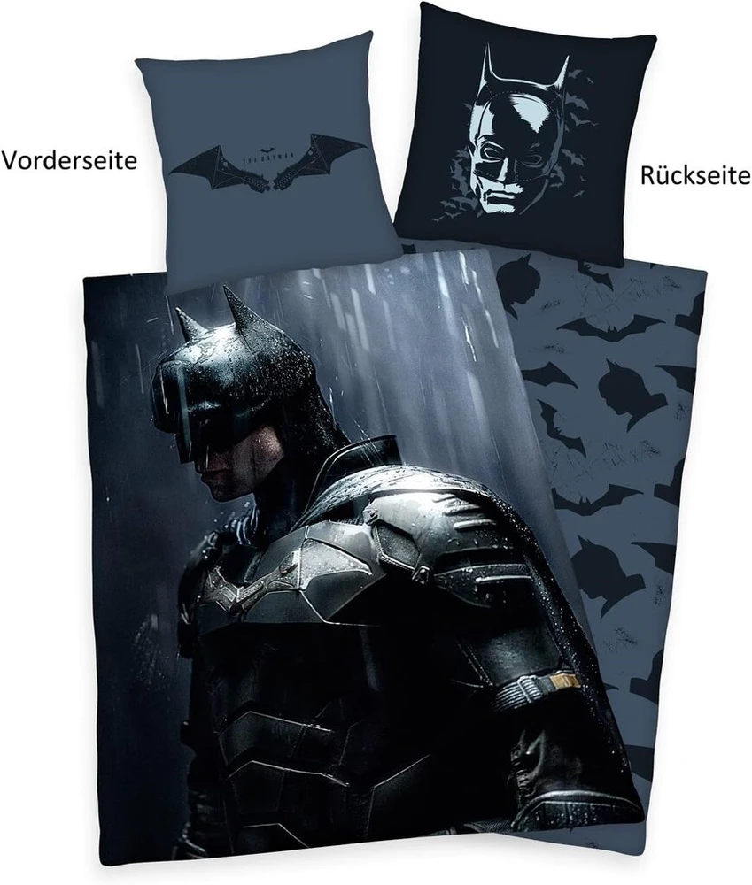 Batman patalynės komplektas, pagalvės užvalkalas apie 80 x 80 cm, antklodės užvalkalas apie 135 x 200 cm, su lygiu prekės ženklo užtrauktuku, 100% medvilnė, Renforcé