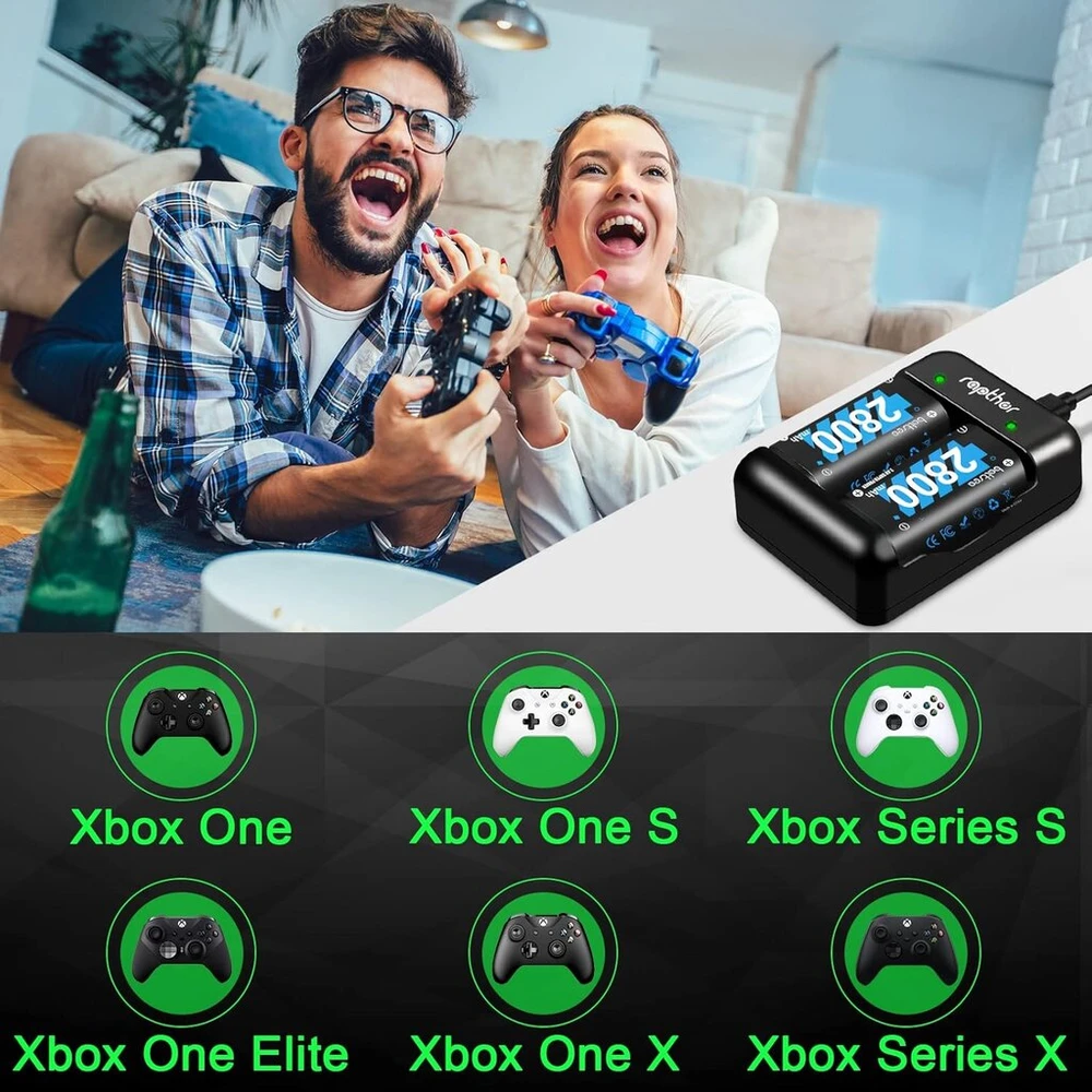 Battsea 3 x 2800 Mah įkraunamos baterijos, skirtos XBOX one/series valdikliui, su greito įkrovimo stotele, suderinama su XBOX one/one s/one x/series s priedais, XBOX valdiklio įkraunamų baterijų paketas
