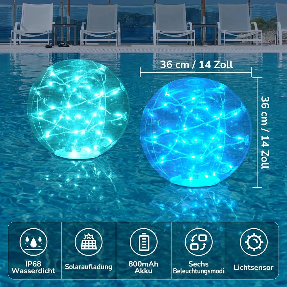 Bawoo saulės energija įkraunami led žibintai lauko spalvingi plūduriuojantys skaidraus rutulio stiliaus 2 vnt. pasakų žibintų rinkinys apšvietimui sodui, terasai, kiemui ir kt.