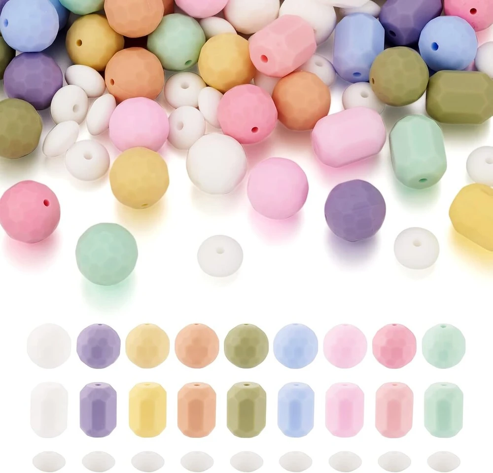 Bb beadthoven 74 vnt. silikoninių karoliukų, spalvingi apvalūs abako, stulpo, briaunoti guminiai karoliukai, birūs tarpiniai karoliukai "pasidaryk pats" vėriniams, raktų pakabukams, papuošalų gamybai, skylė: 1,6–2 mm