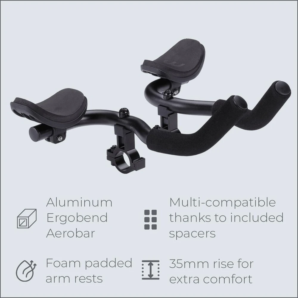 Bbb Cycling Aerocomfort dviračio vairas aerodinaminis aliuminio dviračio vairo priedas 35 mm aukščio porankis plento dviračiams triatlono vairo atrama neslystančios dviračio rankenos Bhb-59