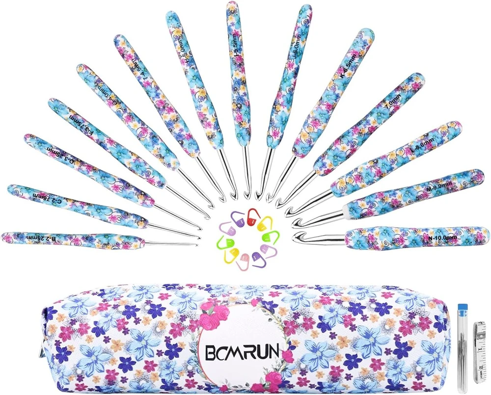 Bcmrun nėrimo vąšelių rinkinys, 14 dydžių 2,25 mm (w) - 10 mm (n), ypač ilgi nėrimo vąšeliai, ergonomiška rankena, glotnūs vąšeliai, mezgimo virbalai, mezgimo virbalai, mezgimo virbalai, austų siūlų rinkinys