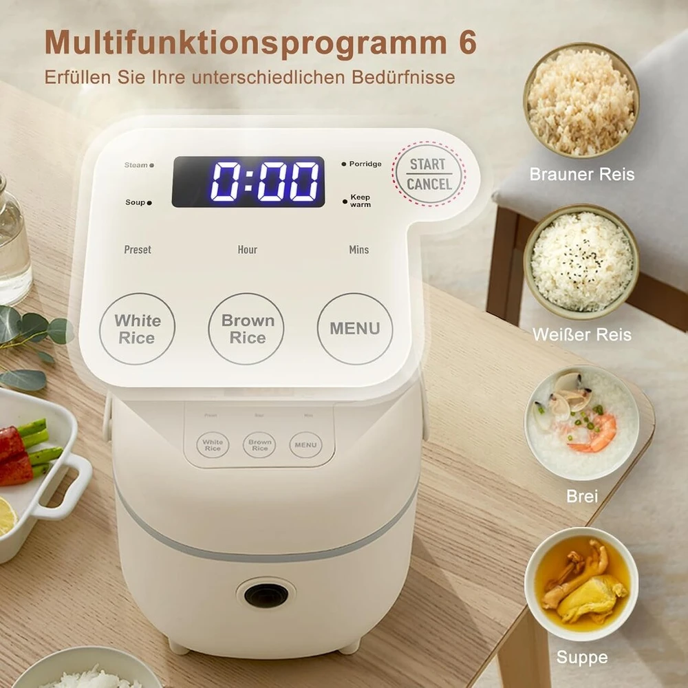 Bear Ryžiųquick cooker 3.5 puodeliai (nevirti) su garintuvu, daugiafunkcinis 350 W elektrinis mini Ryžiųquick cooker, 6 ryžių gaminimo funkcijos 2-4 žmonėms