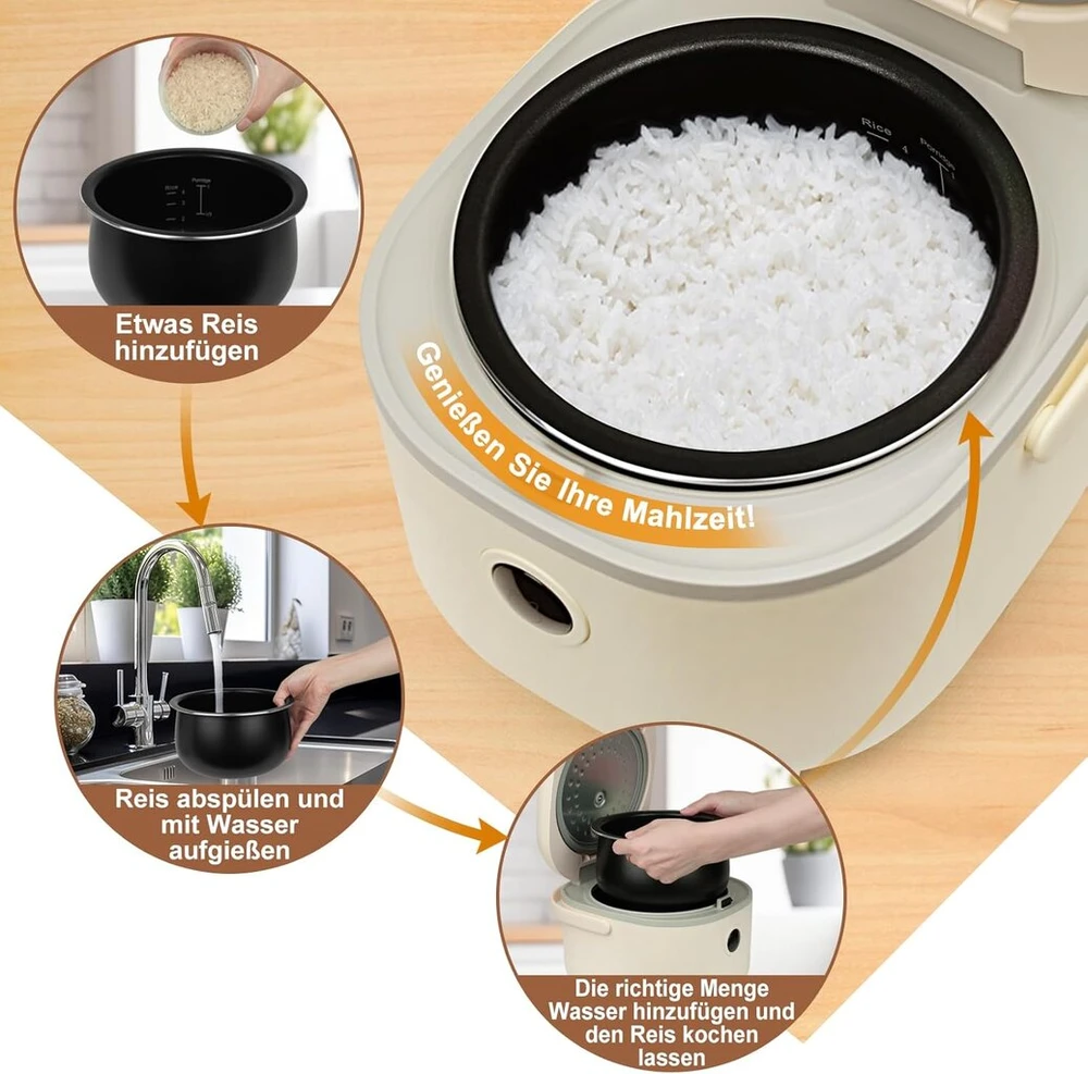 Bear Ryžiųquick cooker 3.5 puodeliai (nevirti) su garintuvu, daugiafunkcinis 350 W elektrinis mini Ryžiųquick cooker, 6 ryžių gaminimo funkcijos 2-4 žmonėms