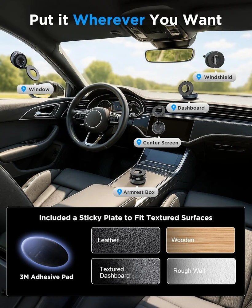 Beeasy magnetinis telefono laikiklis automobiliui su vakuuminiu siurbtuku, skirtas magsafe, 720° sulankstomas [20 x N56 magnetai], skirtas automobiliui/veidrodžiui/virtuvei/sportui, skirtas iphone 16 15 14 13 12 (baltas)