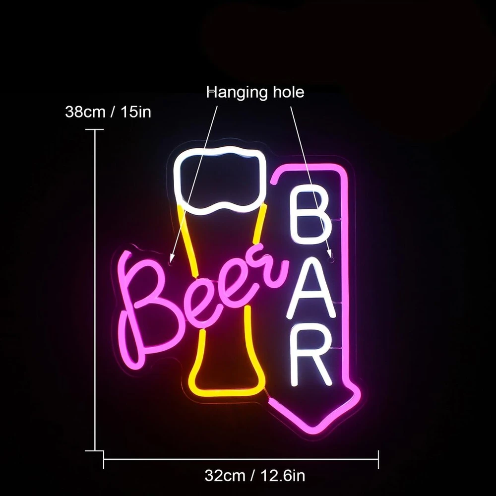 Pakabinamas šviestuvas Beer neoninis ženklas sienų dekorui, beer bar neoninė šviesa, beer led ženklas su usb maitinimu barui, beer barui, namų dekoravimui, parduotuvei, naktiniam klubui