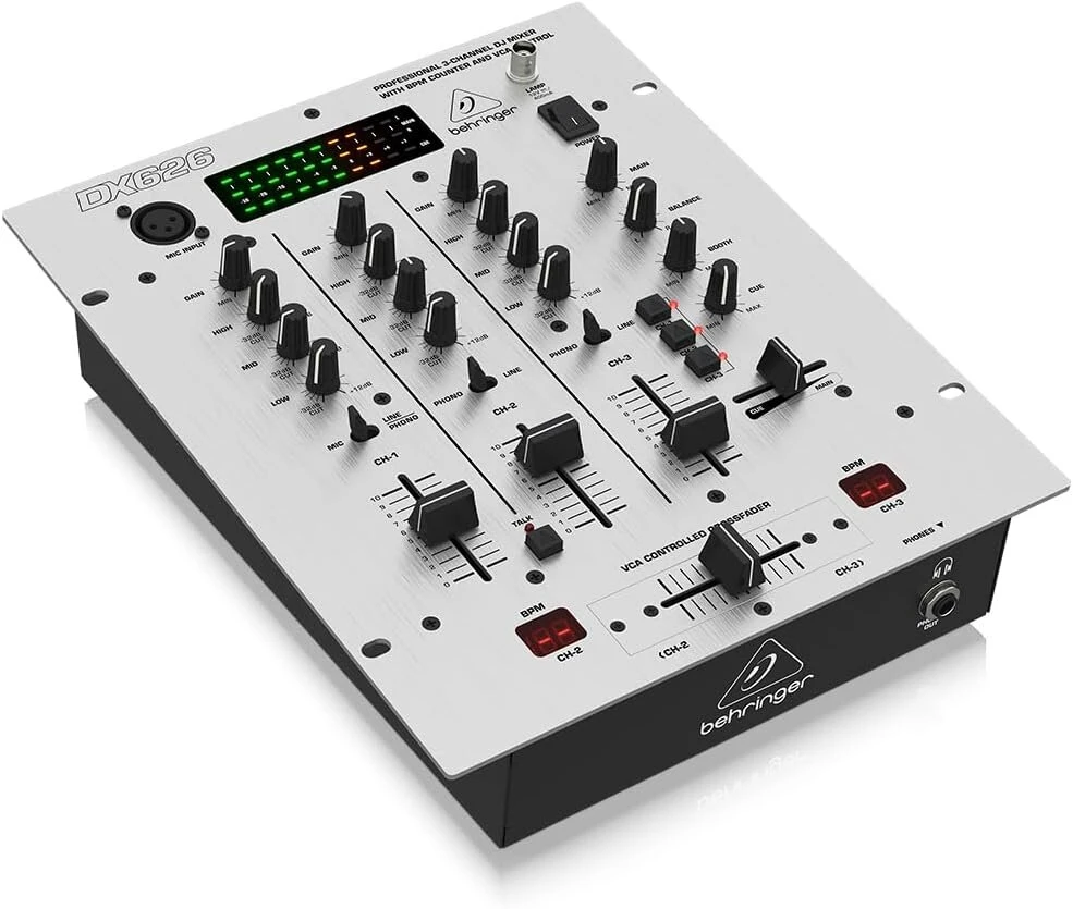 Behringer Dx626 profesionalus 3 kanalų dj mikšeris su bpm skaitikliu ir vca valdymu